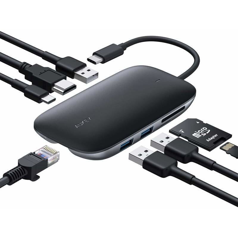 Hub USB-C Aukey CB-C71 8-in-1 HDMI 4K RJ45 PD 100W